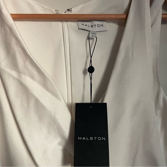 Halston Cream Satin Cowl Neck Cocktail Dress NWT - Picture 3 of 4